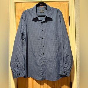 Van Heusen Classic Fit Traveler Men Plaid Blue Long Sleeve Xlarge 17-17 1/2